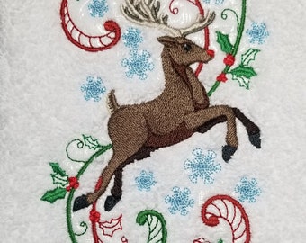 Reindeer Towel -Embroidered Towel - Christmas Towel - Christmas Towel  - Hand Towel - Bath Towel - Fingertip Towel-Kitchen Towel