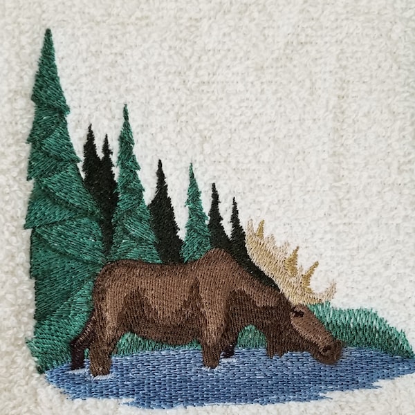 Moose Towel - Embroidered Towel - Wildlife Towel- Moose  - Hand Towel - Bath Towel - Apron - Fingertip Towel-Kitchen Towel