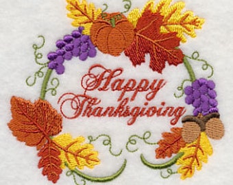 Embroidered Thanksgiving Wreath Towel: Holiday Decor
