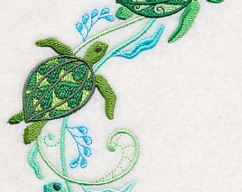Embroidered Turtle Towel - Turtles and Seagreens Spray  - Hand Towel - Bath Towel - Apron-Kitchen Towel