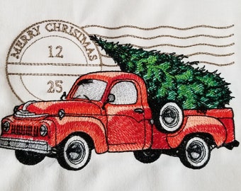 Truck Towel - Christmas Towel - Retro Towel - Christmas Tree Towel - Embroidered Towel  - Hand Towel - Bath Towel  -Apron - Kitchen Towel