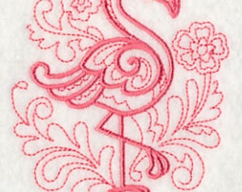 Embroidered Doodle Flamingo Towel: Custom Color Choice
