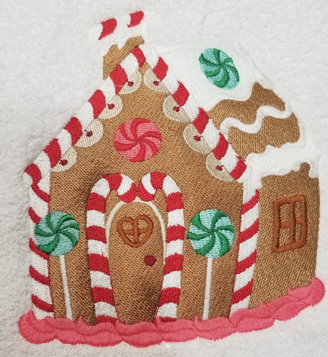 Gingerbread House Towel - Christmas Towel - Embroidered Towel - Hand ...