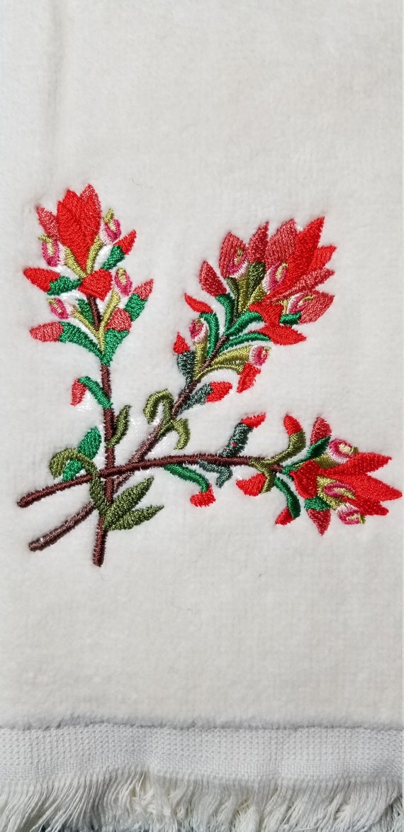 刺繍入りインド風ペイントブラシ柄フラワーサックタオル – 植物の花柄