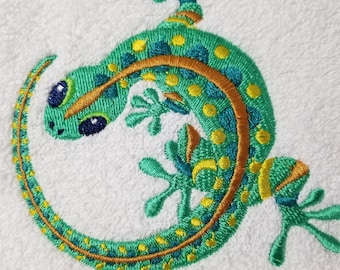 Embroidered Gecko Towel - Caribbean Gecko  - Hand Towel - Bath Towel - Apron - Fingertip Towel-Kitchen Towel