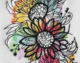 Sunflower Towel - Autumn Towel - Embroidered Hand Towel - Embroidered  Bath Towel - Apron - Fingertip Towel-Kitchen Towel