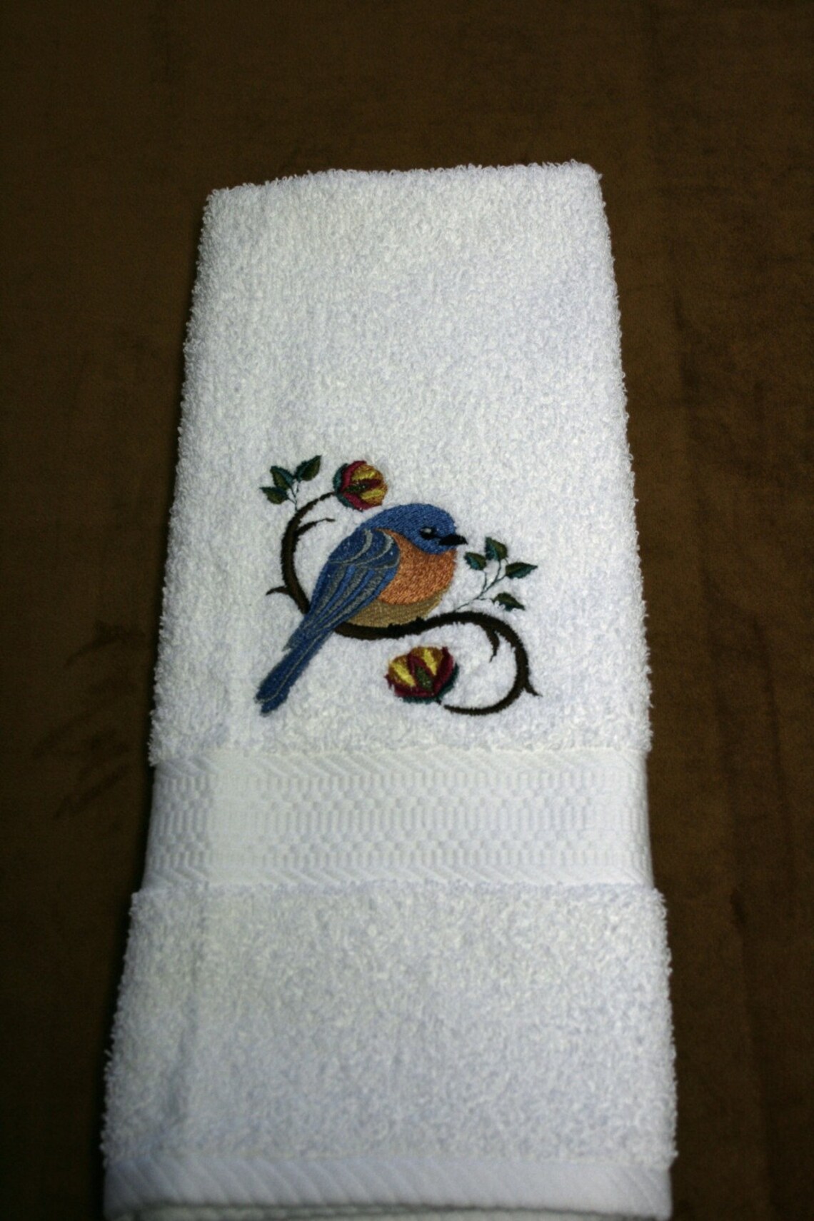 Bluebird Towel Embroidered Towel Bird Towel Hand Towel Etsy