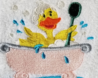 Broderad badhandduk med anka – Rubber Duckie Bath Art