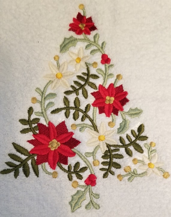 Poinsettia Towel Christmas Towel Embroidered Towel Flour | Etsy