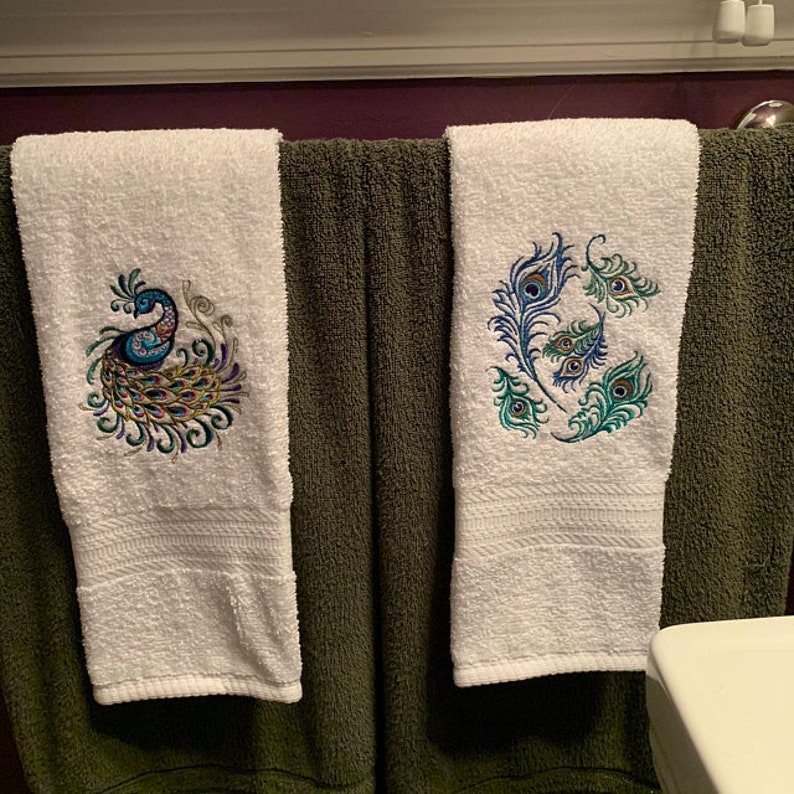 Peacock Towel Embroidered Towel Peacock Hand Towel Etsy