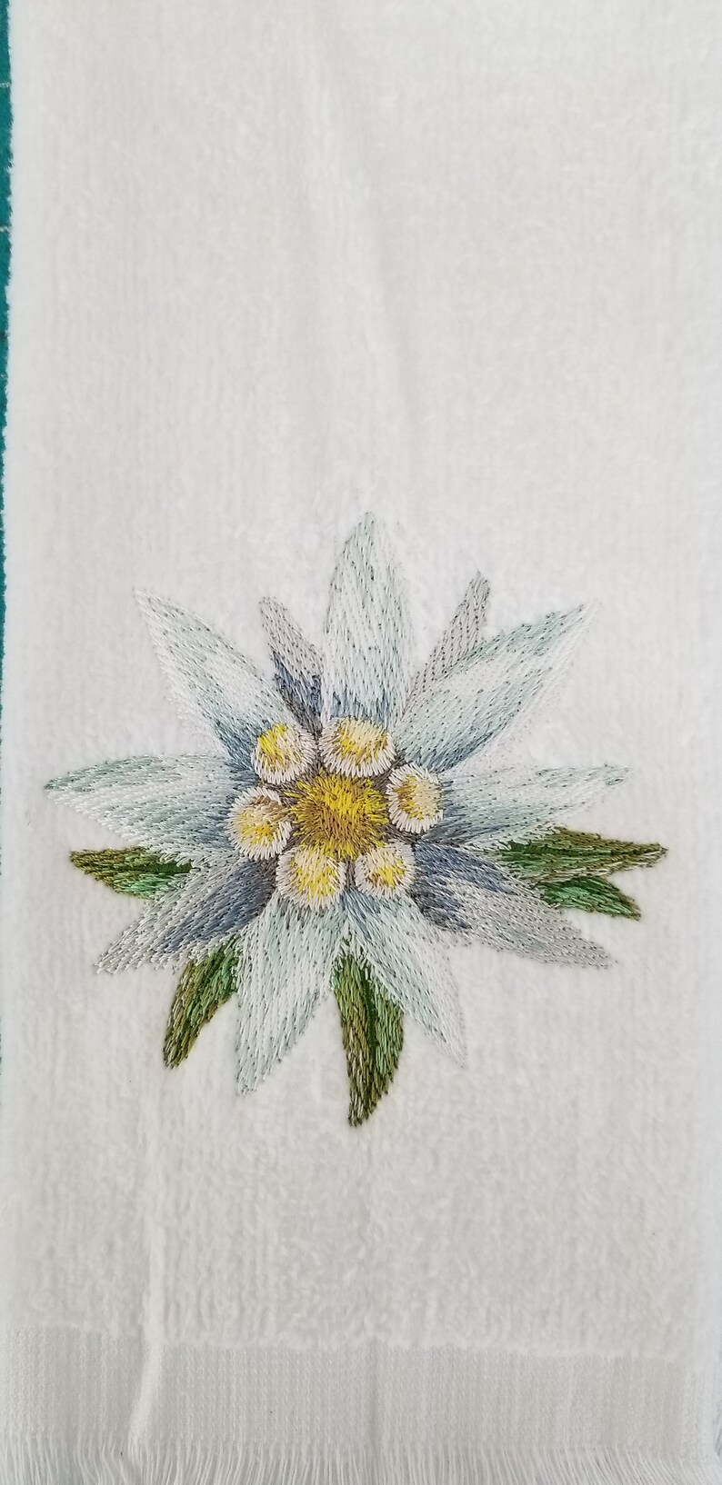 Edelweiss Towel Embroidered Towel Flower Towel Watercolor Hand Towel Bath Towel Fingertip Towel Apron-Kitchen Towel image 2