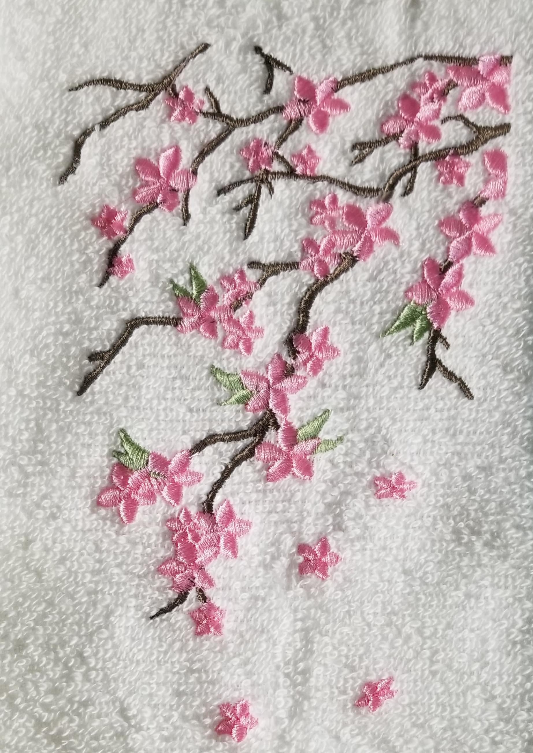 Asian Cherry Blossom Breeze Set HAND TOWELS EMBROIDERED Beautiful 