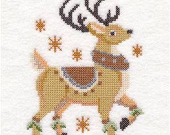 Reindeer Towel -  Cross Stitch Towel - Embroidered Towel - Christmas Towel  - Hand Towel - Bath Towel - Apron-Kitchen Towel