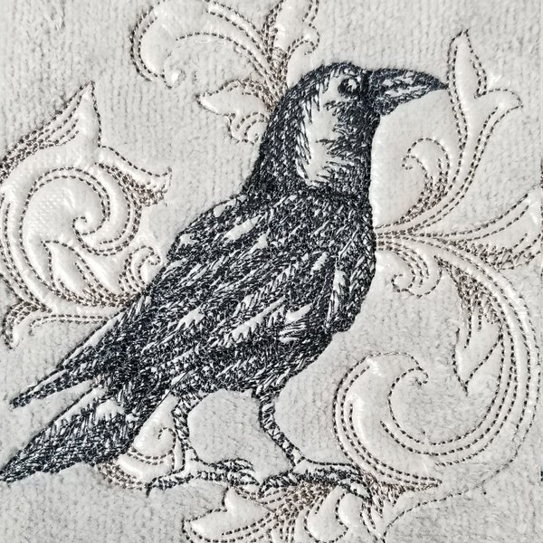 Halloween Towel - Embroidered Towel -  Raven Towel - Crow Towel - Hand Towel - Bath Towel  - Apron - Fingertip Towel-Kitchen Towel