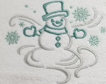 Asciugamano ricamato con pupazzo di neve: decorazione per le feste invernali