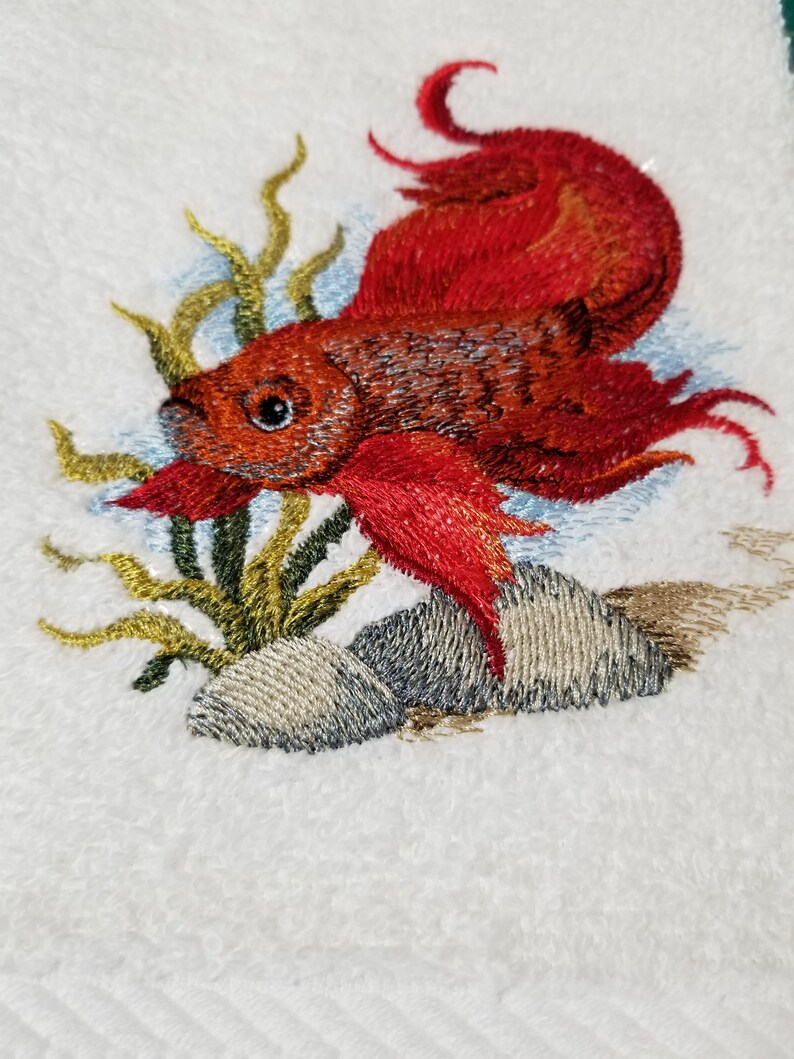Embroidered Fish Towel Betta Fish Towel Hand Towel Bath Etsy