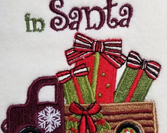 Christmas Truck Towel - I Believe in Santa  - Retro Towel - Embroidered Towel  - Hand Towel - Bath - Apron - Fingertip-Kitchen Towel