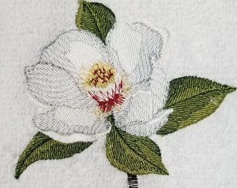 Magnolia Towel - Flower Towel -  Embroidered Towel  - Louisiana State Flower  - Hand Towel - Apron - Fingertip Towel-Kitchen Towel