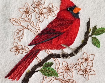 Cardinal Towel - Bird Towel  - Embroidered Towel  - Hand Towel - Bath Towel - Apron-Kitchen Towel