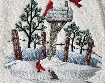 Cardinal Towel - Bird Towel - Embroidered Towel  - Hand Towel - Bath Towel - Apron - Fingertip Towel-Kitchen Towel