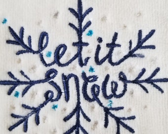 Let It Snow Towel -  Embroidered Towel - Christmas Towel  - Hand Towel - Bath Towel - Apron - Fingertip Towel-Kitchen Towel