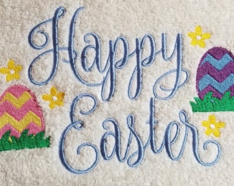 Embroidered Happy Easter Towel - Easter Towel - Egg Towel- Hand Towel - Bath Towel - Apron - Fingertip Towel-Kitchen Towel