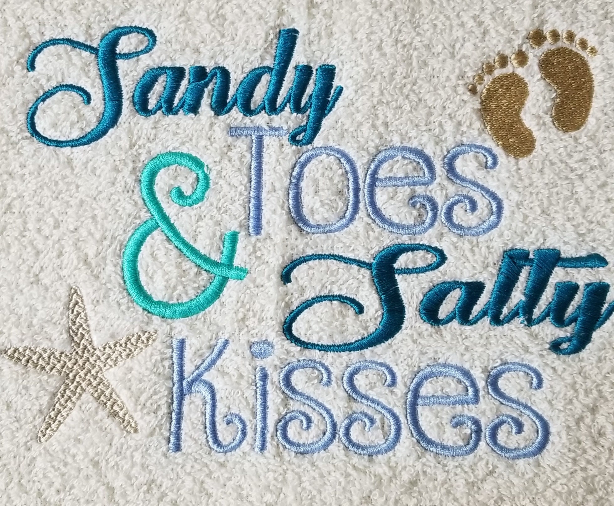 Embroidered Starfish Towel Sandy Toes and Salty Kisses Etsy