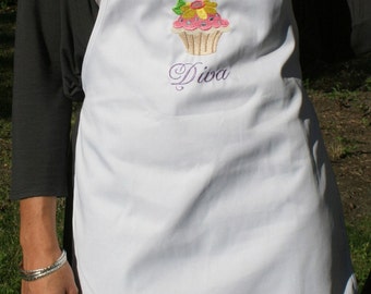 Cupcake Apron - CAKE Apron - DIVA Apron - Personalized Apron -Embroidered APRON (adult)-Kitchen Towel