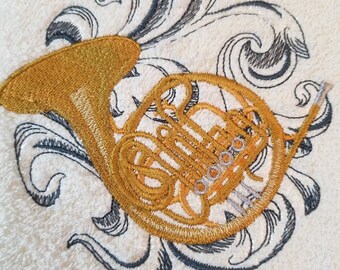French Horn Towel - French Horn -  Music Towel - Baroque Towel  - Hand Towel - Bath Towel - Apron - Fingertip Towel-Kitchen Towel