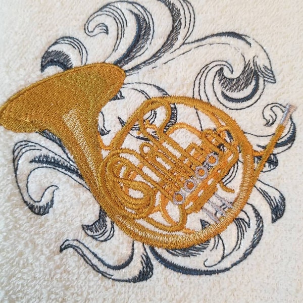 French Horn Towel - French Horn -  Music Towel - Baroque Towel  - Hand Towel - Bath Towel - Apron - Fingertip Towel-Kitchen Towel