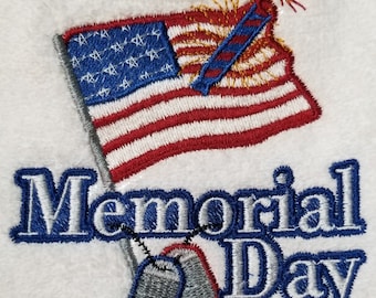 Embroidered  Memorial Day Towel - American Flag Towel - USA Towel- Hand Towel - Bath Towel - Apron - Fingertip Towel-Kitchen Towel