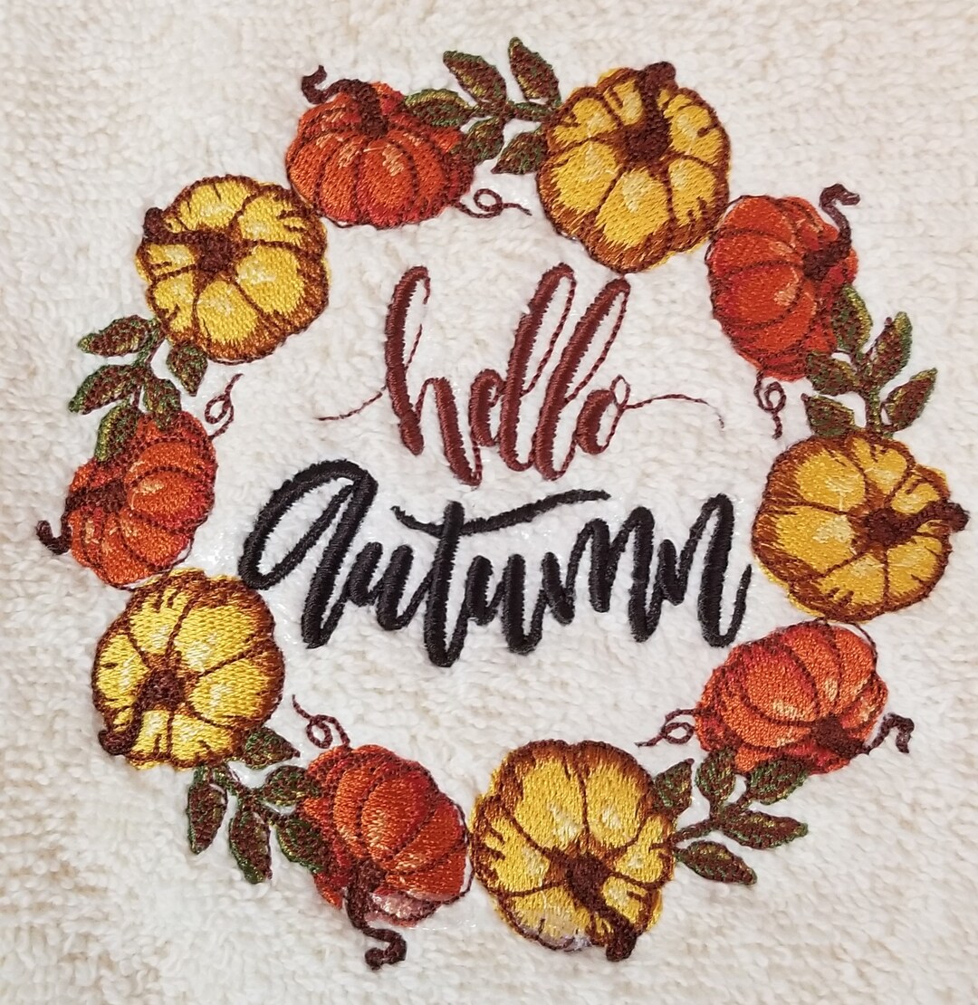 Thanksgiving Towel Pumpkin Towel Hello Autumn embroidered Towel Autumn