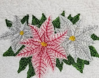 Poinsettias Towel -  Embroidered Towel - Christmas Towel  - Hand Towel - Fingertip Towel-Kitchen Towel