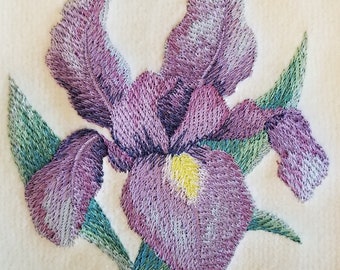 Iris Towel - Embroidered Flower Towel - Embroidered Towel - Iris  - Hand Towel -Bath Towel - Fingertip Towel - Apron-Kitchen Towel