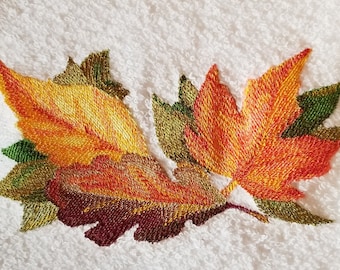 Autumn Towel - Leaves Towel - Embroidered Towel- Hand Towel - Bath Towel - Apron-Kitchen Towel