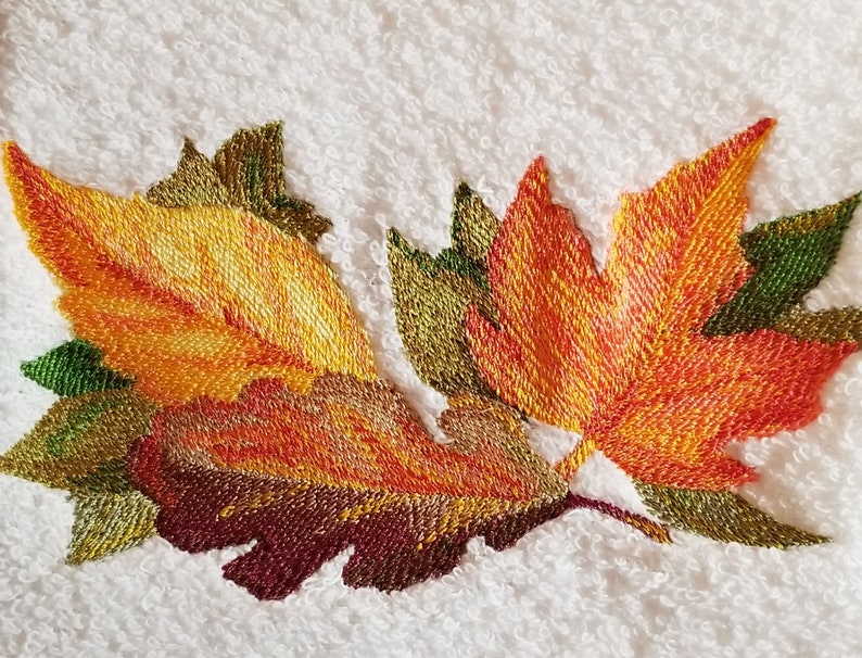 Autumn Towel Leaves Towel Embroidered Towel Hand Towel Bath Towel Apron-Kitchen Towel image 1