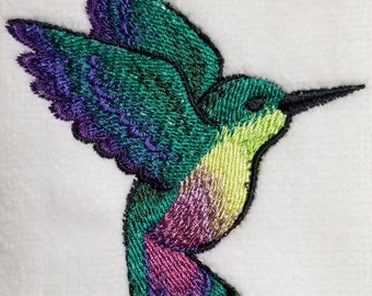 Broderad regnbågshandduk med kolibri – kök, bad, hand, förkläde, fingertopp