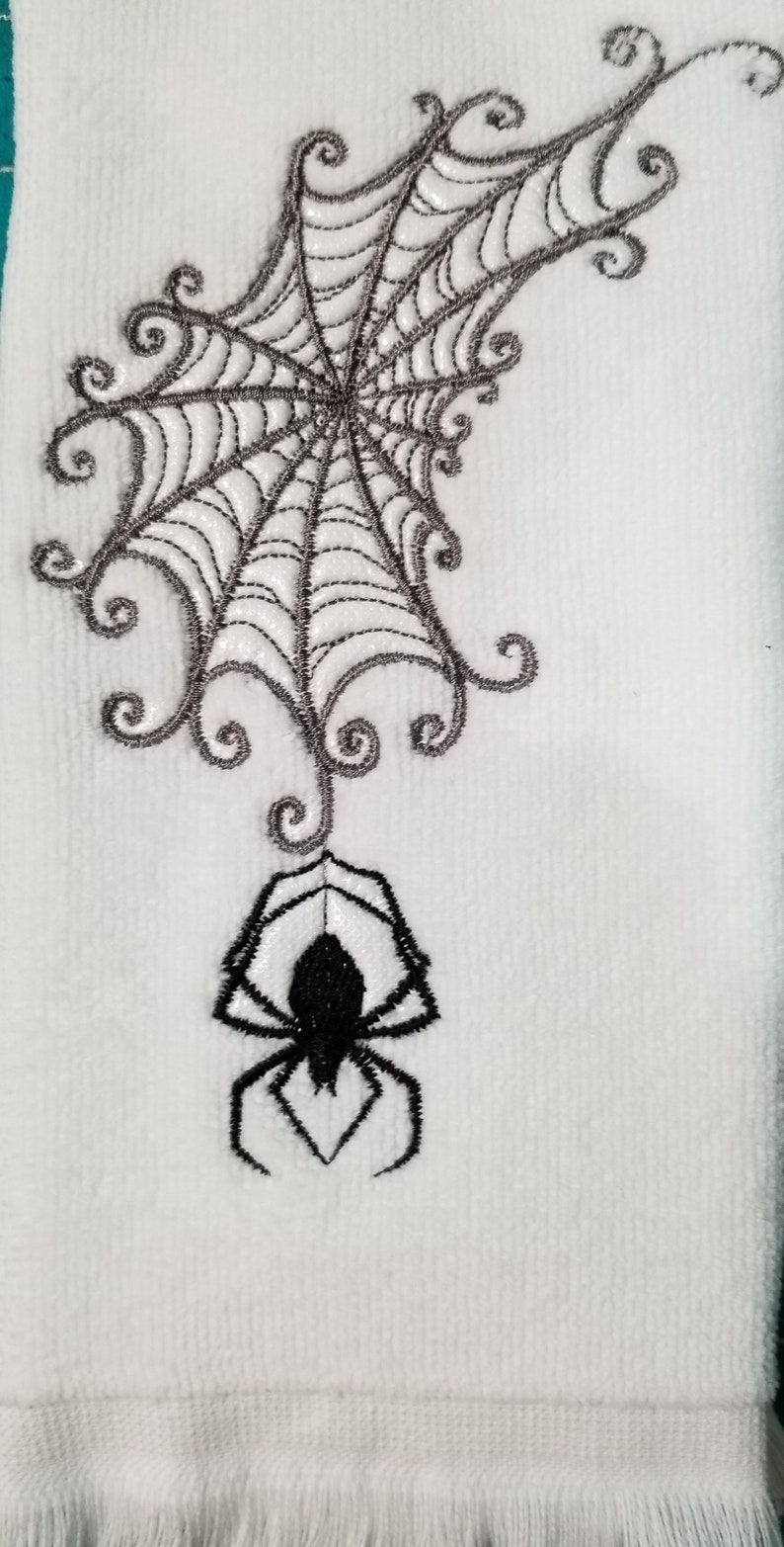 Spider Towel Halloween Towel Spiderweb Towel Embroidered Towel Hand Towel Bath Towel Apron Fingertip Towel-Kitchen Towel image 2