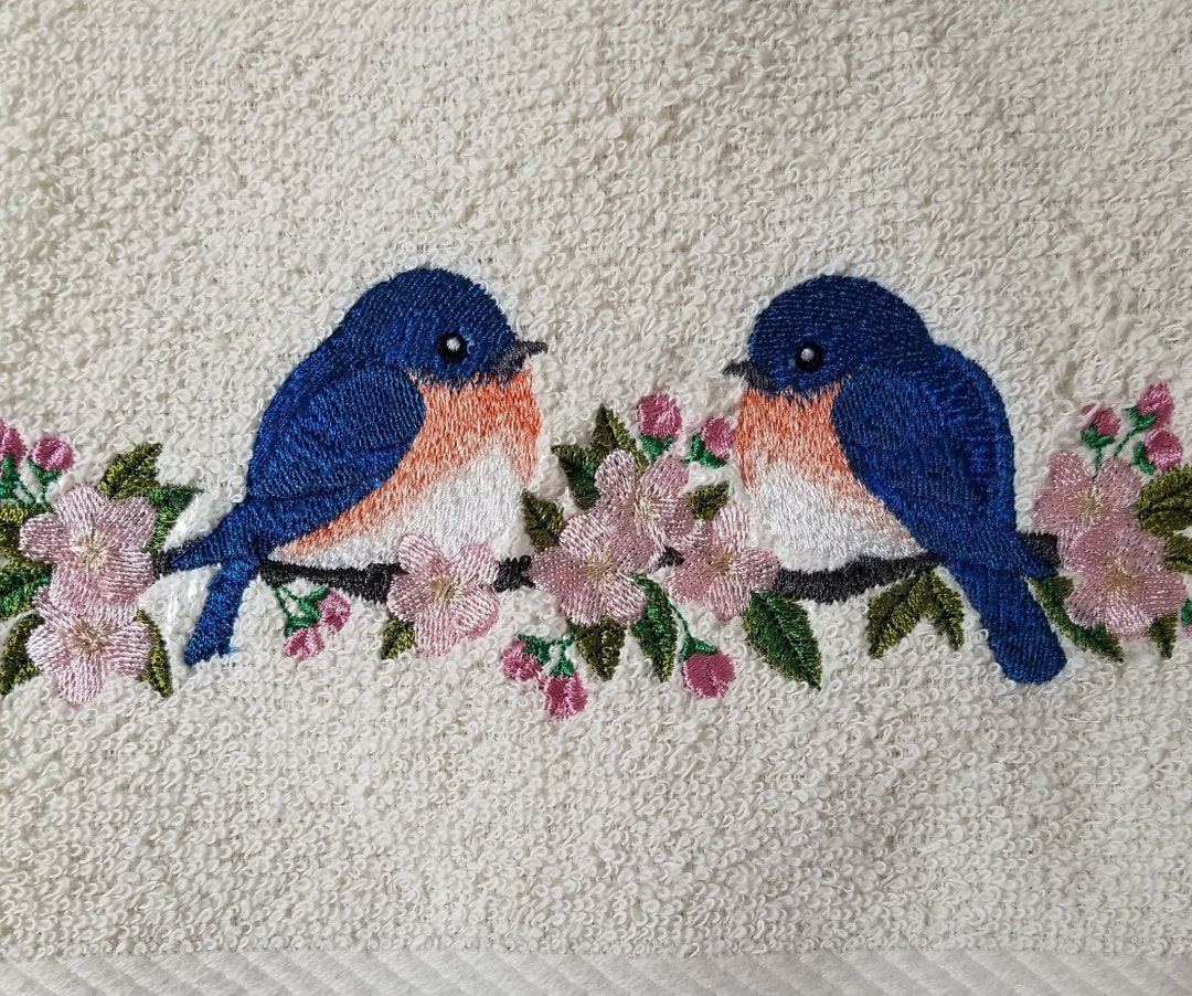 Bluebird Towel Cherry Blossoms Towel Bird Towel Hand Etsy