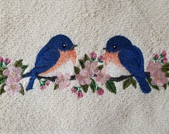 Bluebird Towel - Cherry Blossoms Towel - Bird Towel  - Hand Towel - Bath Towel - Apron-Kitchen Towel