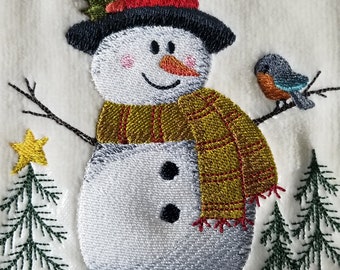 Snowman Towel - Embroidered Towel - Christmas Towel  - Hand Towel - Bath Towel - Fingertip Towel - Apron-Kitchen Towel