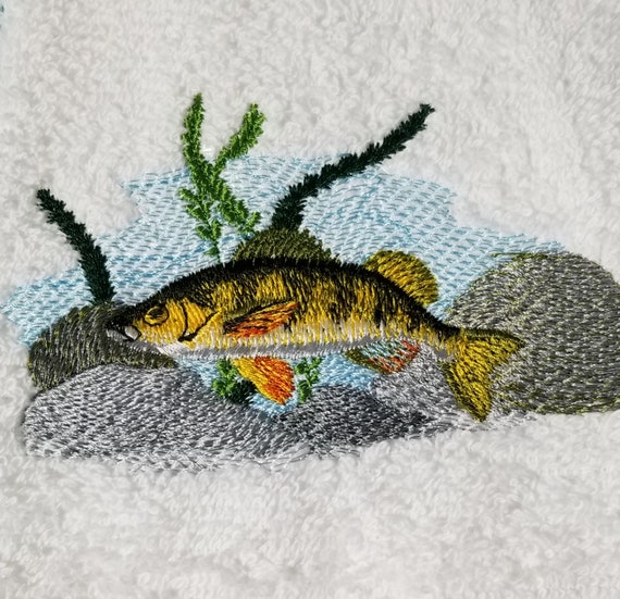 Perch Towel Embroidered Towel Fish Towel Fishing Towel Hand Towel Fingertip  Towel-kitchen Towel 