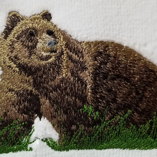 Bear Towel - Embroidered Towel - Northern Towel - Grizzly Bear  - Hand Towel - Bath Towel - Apron - Fingertip Towel-Kitchen Towel