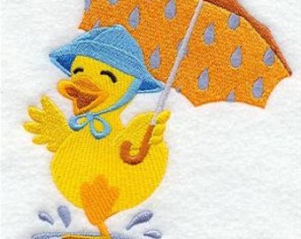 Broderad frottéhandduk med anka under paraply – Badhand Fingertoppskök