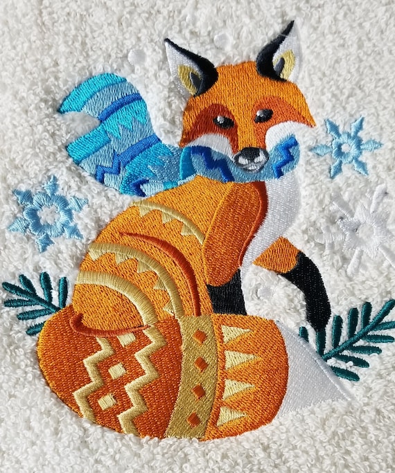 Embroidered Fox Towel Christmas Towel Retro Towel Finger Tip Towel