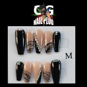 zwarte bling french v druk op de nagels