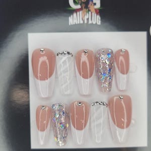 white marble bling french press on nails