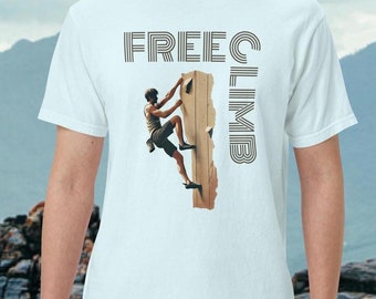 Camiseta Free Climber Comfort Colors para escaladores, aventureros, amantes de la naturaleza y aficionados a la escalada en bloque y la montaña.