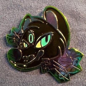 Rainbow black crystal wolf dog Enamel pin