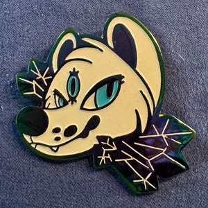 Rainbow white crystal wolf dog Enamel pin